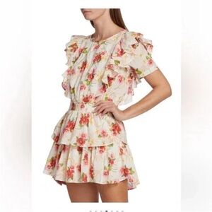 LoveShackFancy Pink and White Floral Mini Dress